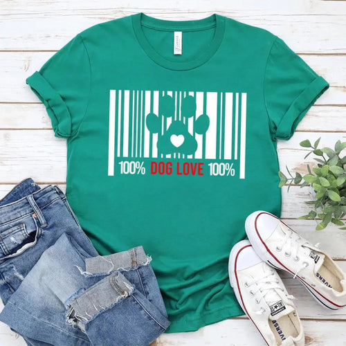 100% Dog Love Barcode With Paw Pet Lover Tee - Zoomies