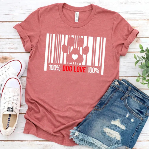 100% Dog Love Barcode With Paw Pet Lover Tee - Zoomies