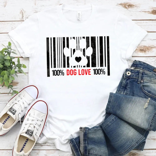 100% Dog Love Barcode With Paw Pet Lover Tee - Zoomies