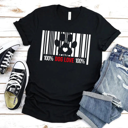 100% Dog Love Barcode With Paw Pet Lover Tee - Zoomies