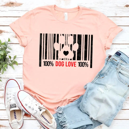 100% Dog Love Barcode With Paw Pet Lover Tee - Zoomies