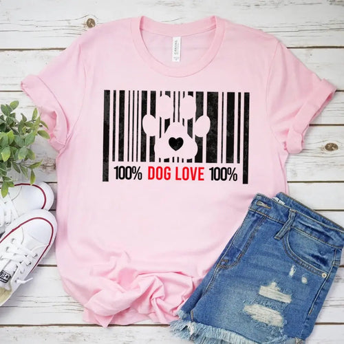 100% Dog Love Barcode With Paw Pet Lover Tee - Zoomies