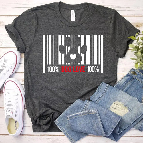 100% Dog Love Barcode With Paw Pet Lover Tee - Zoomies