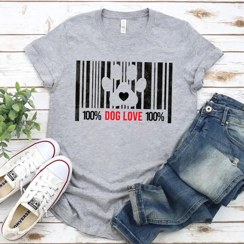 100% Dog Love Barcode With Paw Pet Lover Tee - Zoomies