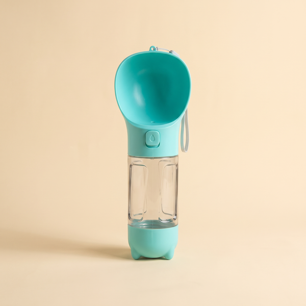 multifunction pet water bottle with built-in drinking bowl — studio product photo