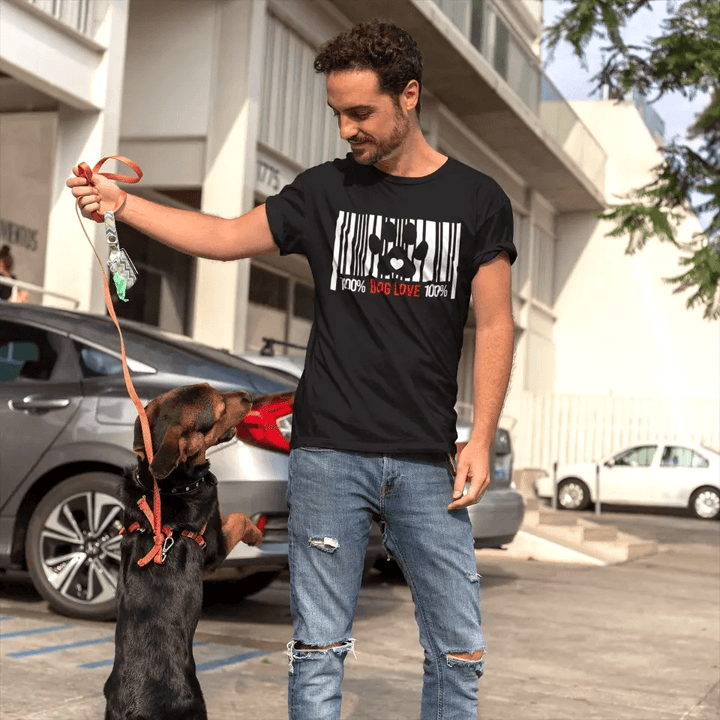 100% Dog Love Barcode With Paw Pet Lover Tee - Zoomies