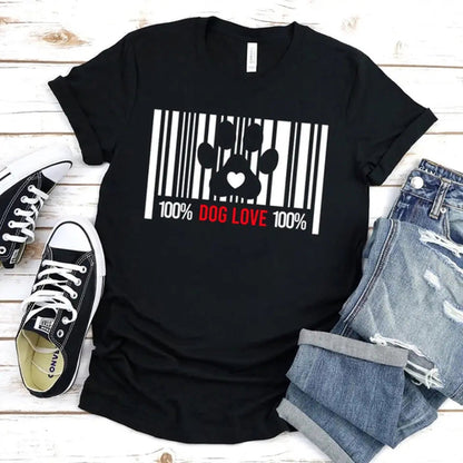 100% Dog Love Barcode With Paw Pet Lover Tee - Zoomies