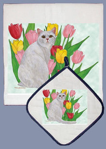 Pipsqueak Productions DP545 Cat Dish Towel And Pot Holder Set
