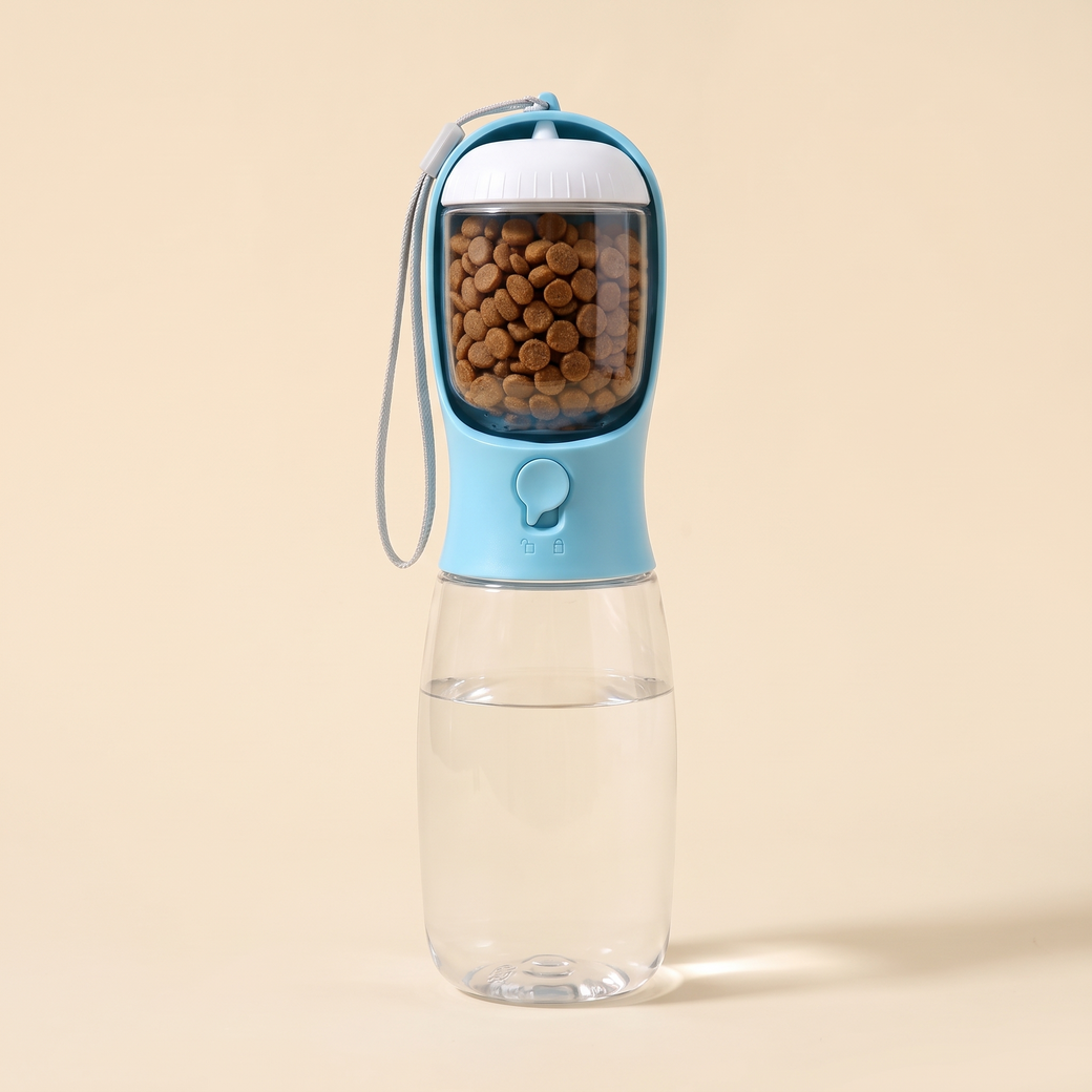 2-in-1 portable dog water bottle and food container — studio photo
