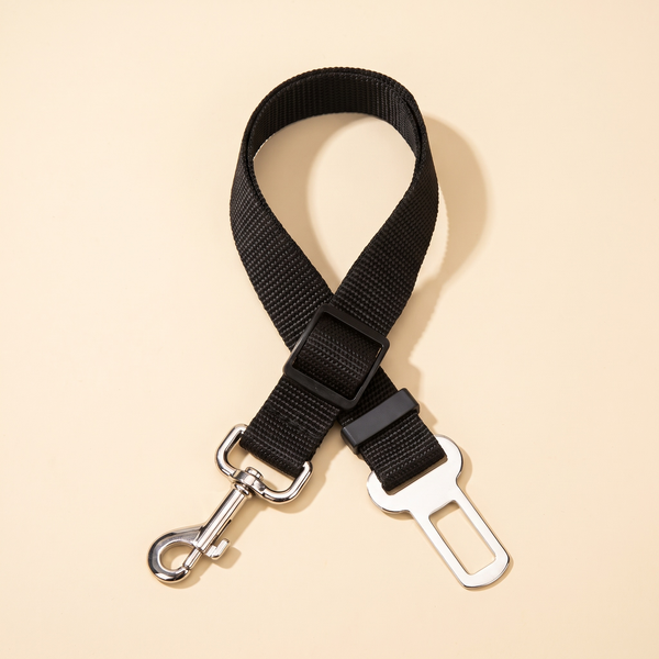 two adjustable pet car safety seat belts side by side — studio product photo